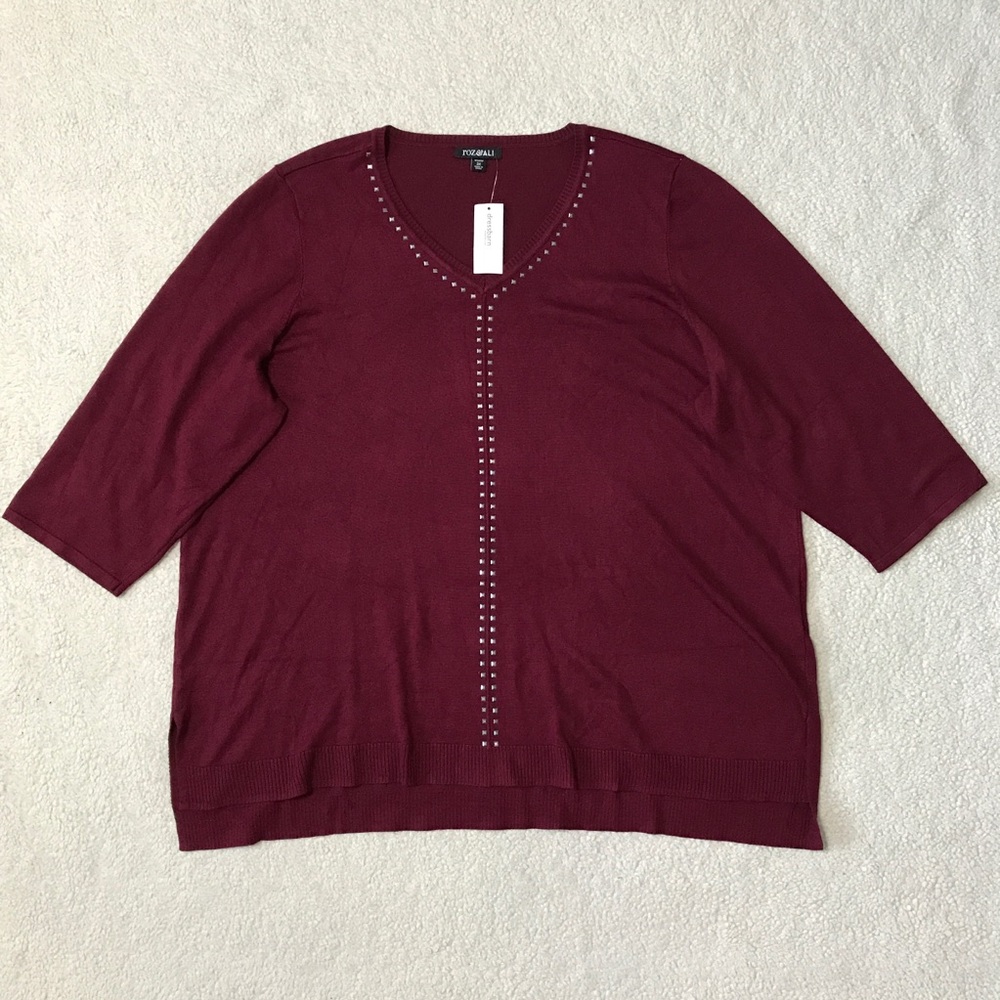 Roz & Ali Knit Top Studded Stretchy Size 3X - Picture 2 of 13